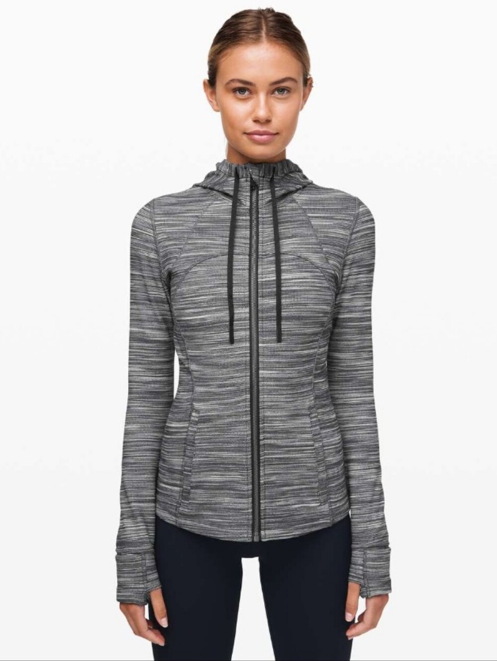 Lululemon Hooded Define Jacket *Nulu Heathered Black Size 6 Thumbholes Full Zip